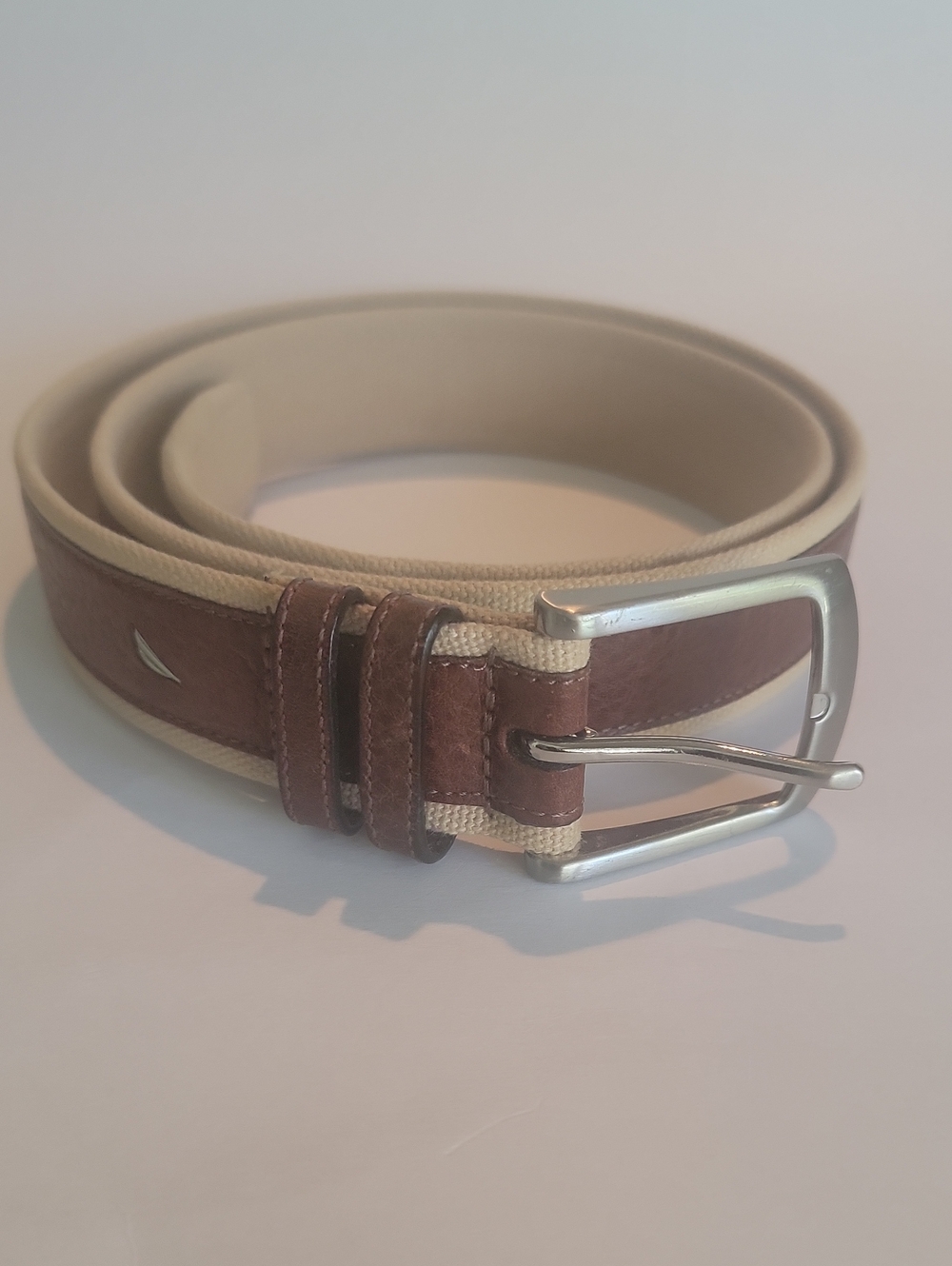 NAUTICA KHAKI CANVAS & BRIWN LEATHER CASUAL BELT